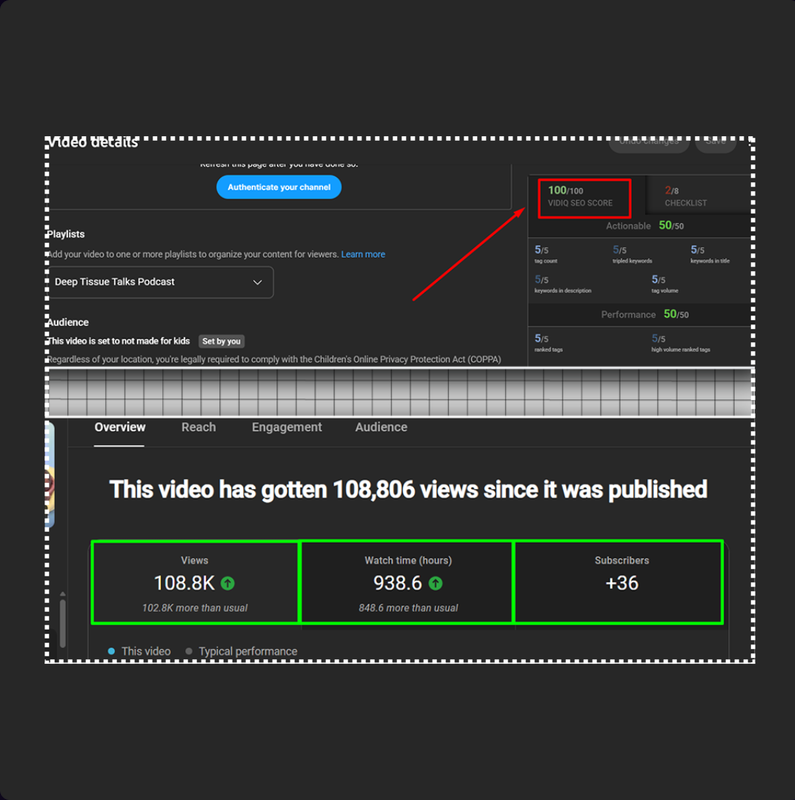 Podcast Video — 108.8K Views on a 100/100 SEO Score — YouTube SEO result screenshot